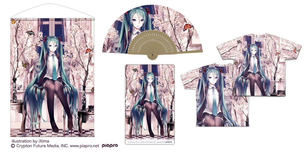 [予約開始]『初音ミク』iXima氏のイラストを使用！両面フルグラフィックTシャツ、クリーナークロス、扇子、B2タペストリーが登場！[コスパ]