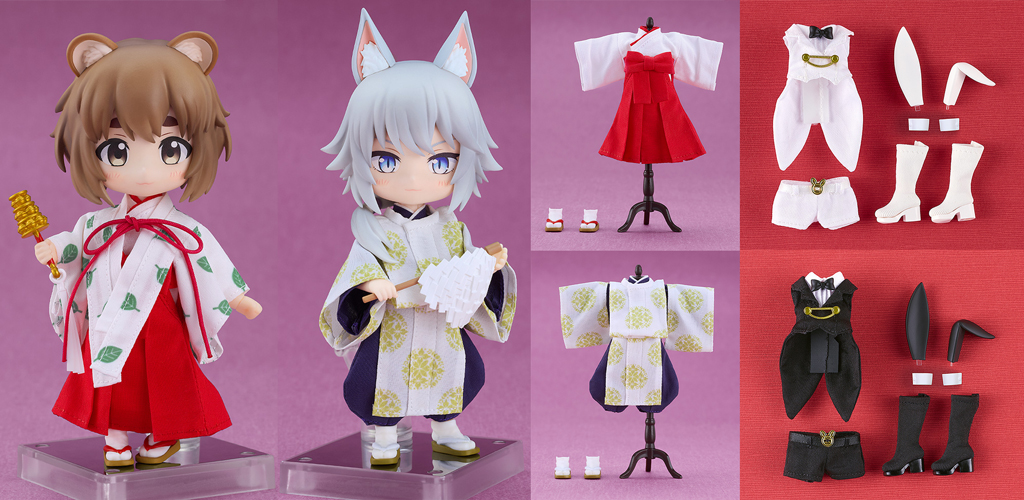 予約開始]『ねんどろいどどーる』ねんどろいどどーる「狸の巫女：ユイ」「狐 の神主：レイ」、おようふくセット「巫女」「神主」「バニー スーツ」が登場！[グッドスマイルカンパニー]｜キャラクターグッズ販売のジーストア・ドット・コム