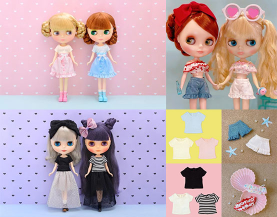 [予約開始]『Blythe』22cmドール用の「ベーシックTシャツセット」「フリルオフショルトップス」「ショートパンツ」が登場！[クロスワールドコネクションズ]