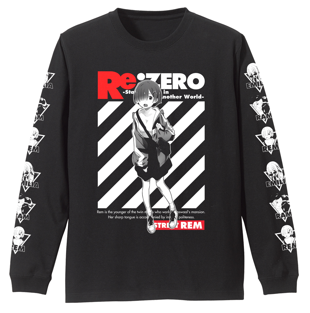 売り込み Re:ゼロから始める異世界生活 レム 袖リブロングスリーブTシャツ ストリートファッションV.. BLACK-XL 